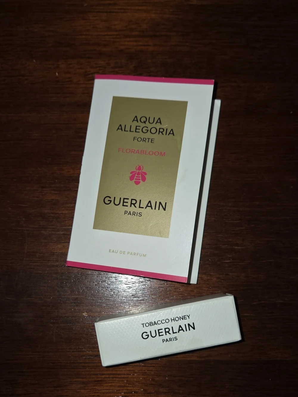 2 GUERLAIN PARIS SAMPLES TRAVEL TOBACCO HONEY & AQUA ALLEGORIA FORTE FLORABLOOM